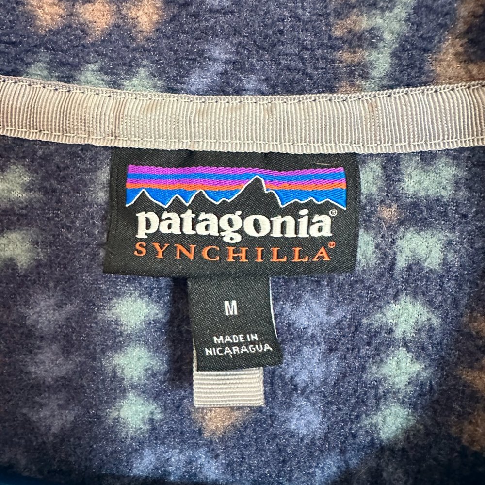 Patagonia Snap T Synchilla Pullover Wild Roots Navy Green Aztec Floral Print M,L - Picture 7 of 9
